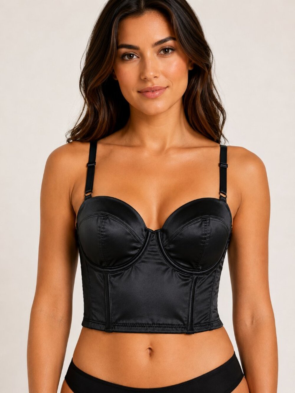 NWT AUDEN Women’s Black Corset Satin Bustier Lightly Lined Underwire